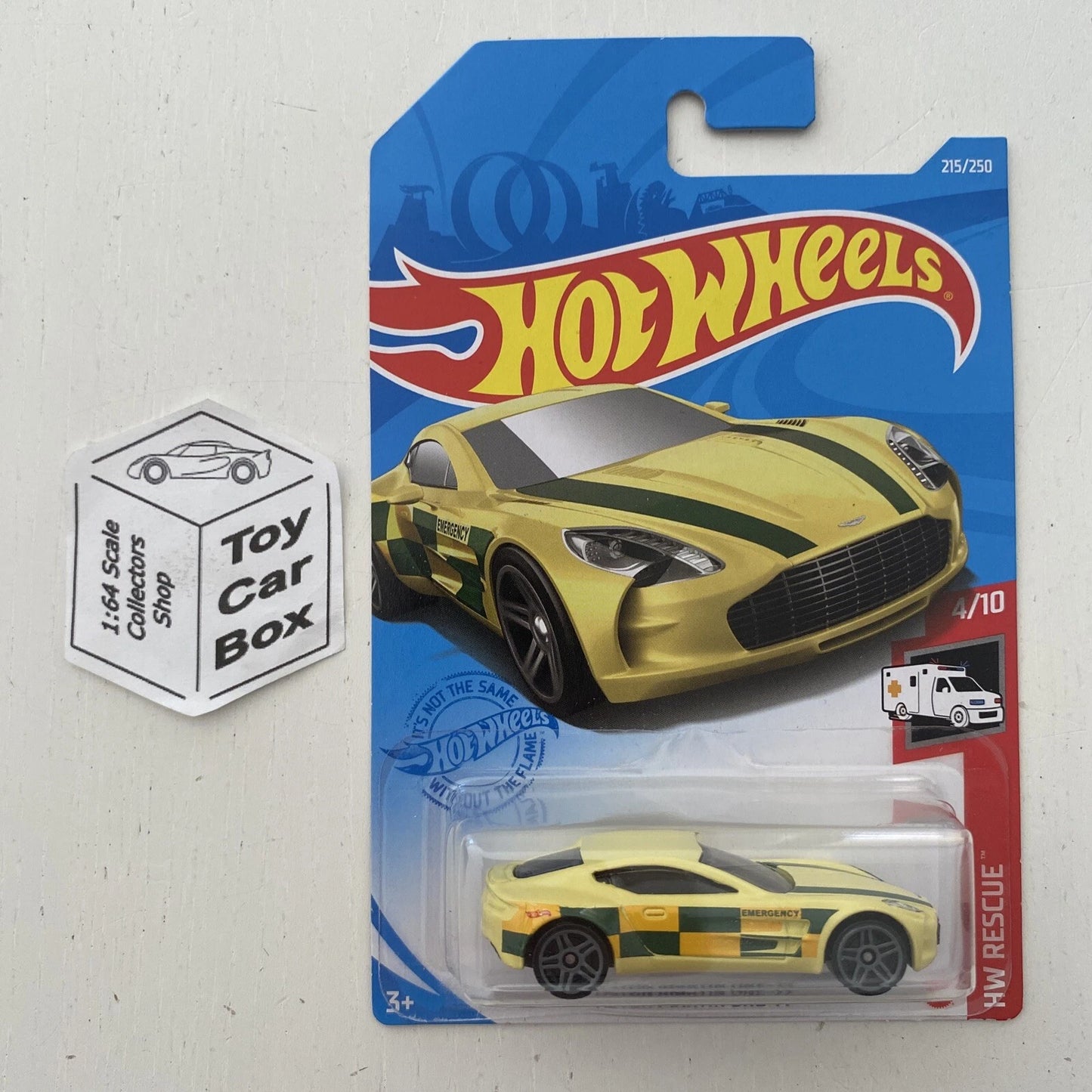2021 HOT WHEELS #215 - Aston Martin One-77 (Yellow Rescue - Long Card) A80