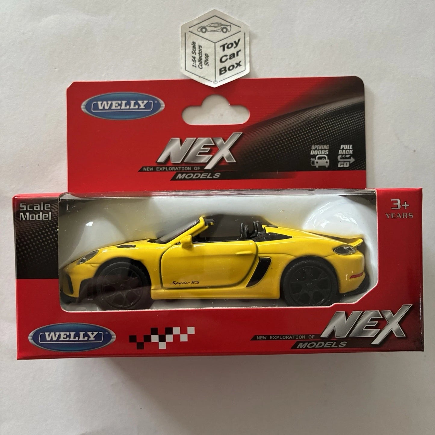 WELLY NEX 1/38 - Porsche 718 Spyder RS Convertible (Yellow #43856C - Boxed) D50