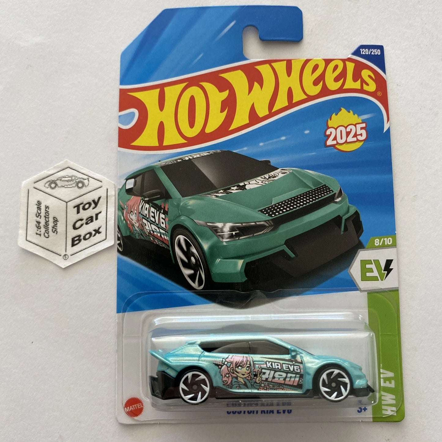 2025 HOT WHEELS #120 - Custom KIA EV6 (Green #8 HW EV - Long Card) A44