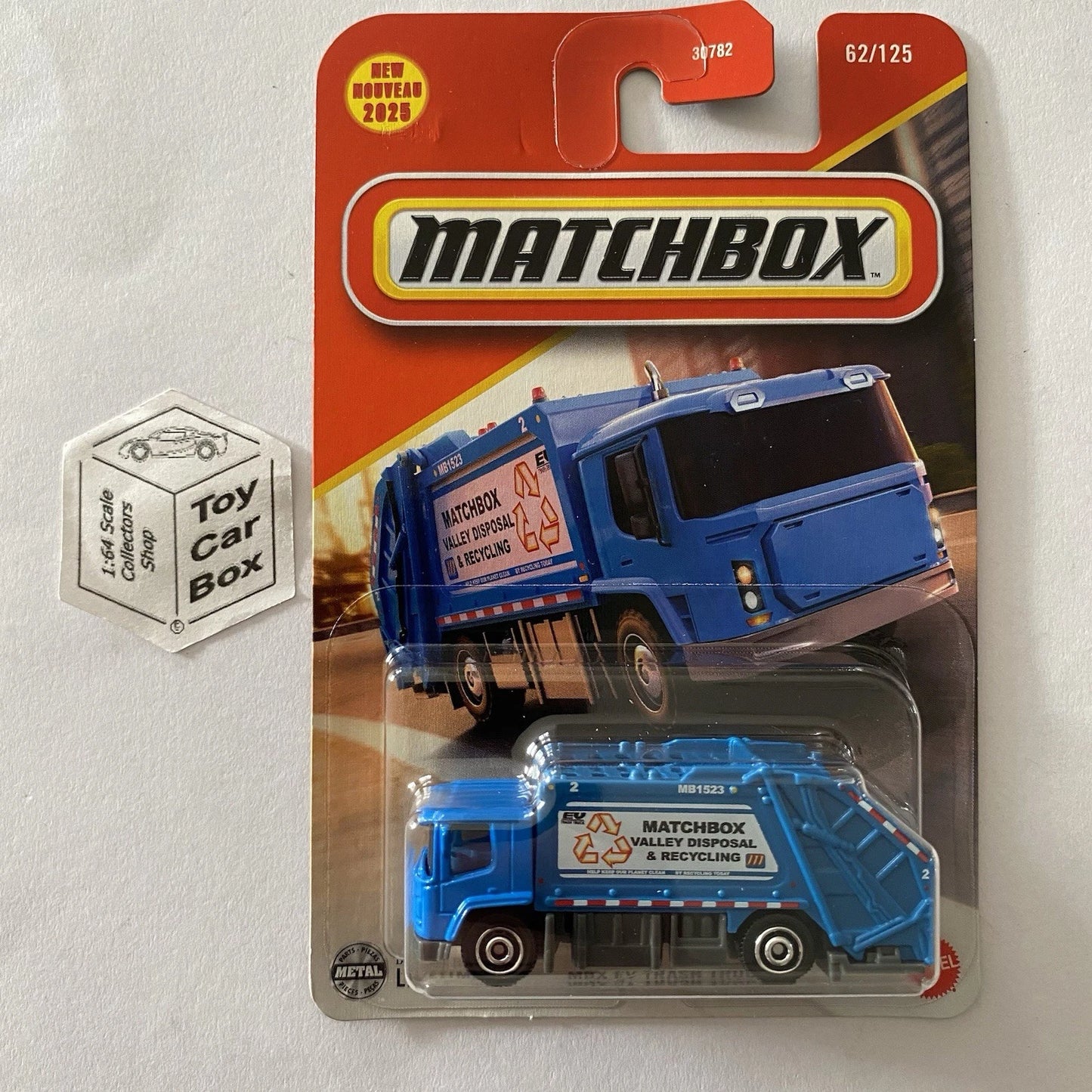 2025 MATCHBOX #62 - MBX EV Trash Truck / Garbage Lorry (Blue - Long Card) B64