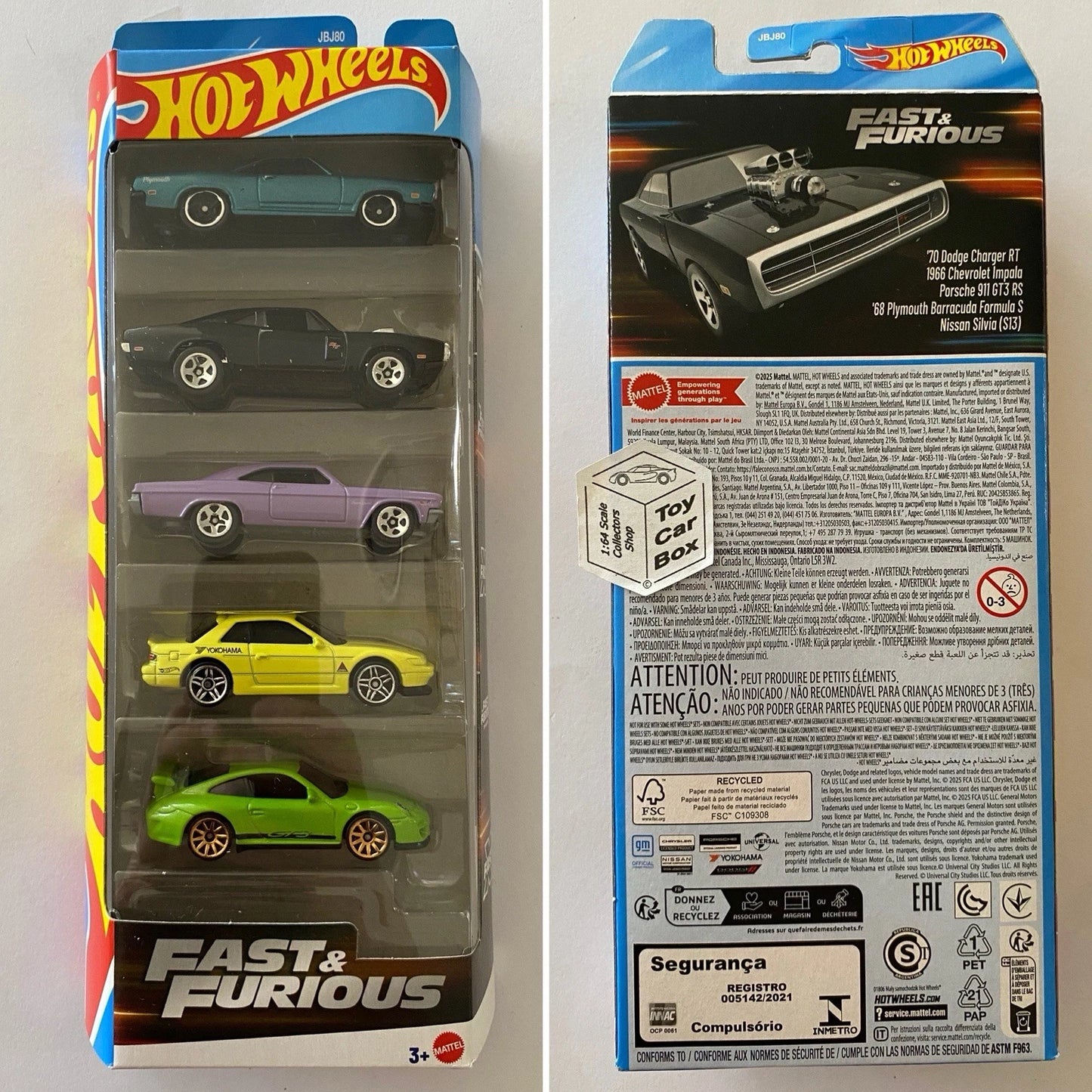 2025 HOT WHEELS 5 Pack - Fast & Furious (Silvia, Charger, 911, Cuda & Impala) F30