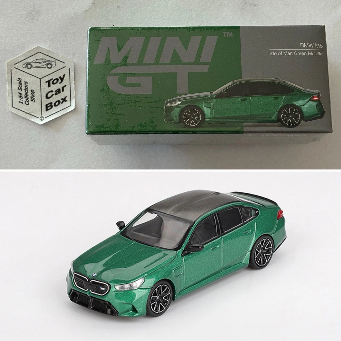 Mini GT #1086 - BMW M5 (Isle Of Man Green Metallic - 1/64 - Boxed) N50g