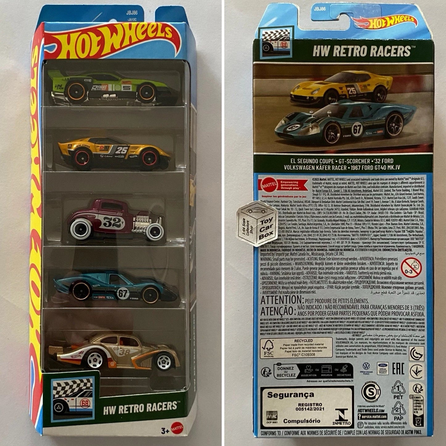 2025 HOT WHEELS 5 Pack - Retro Racers (Ford GT40, ‘32 Ford & VW Kafer Racer) H10