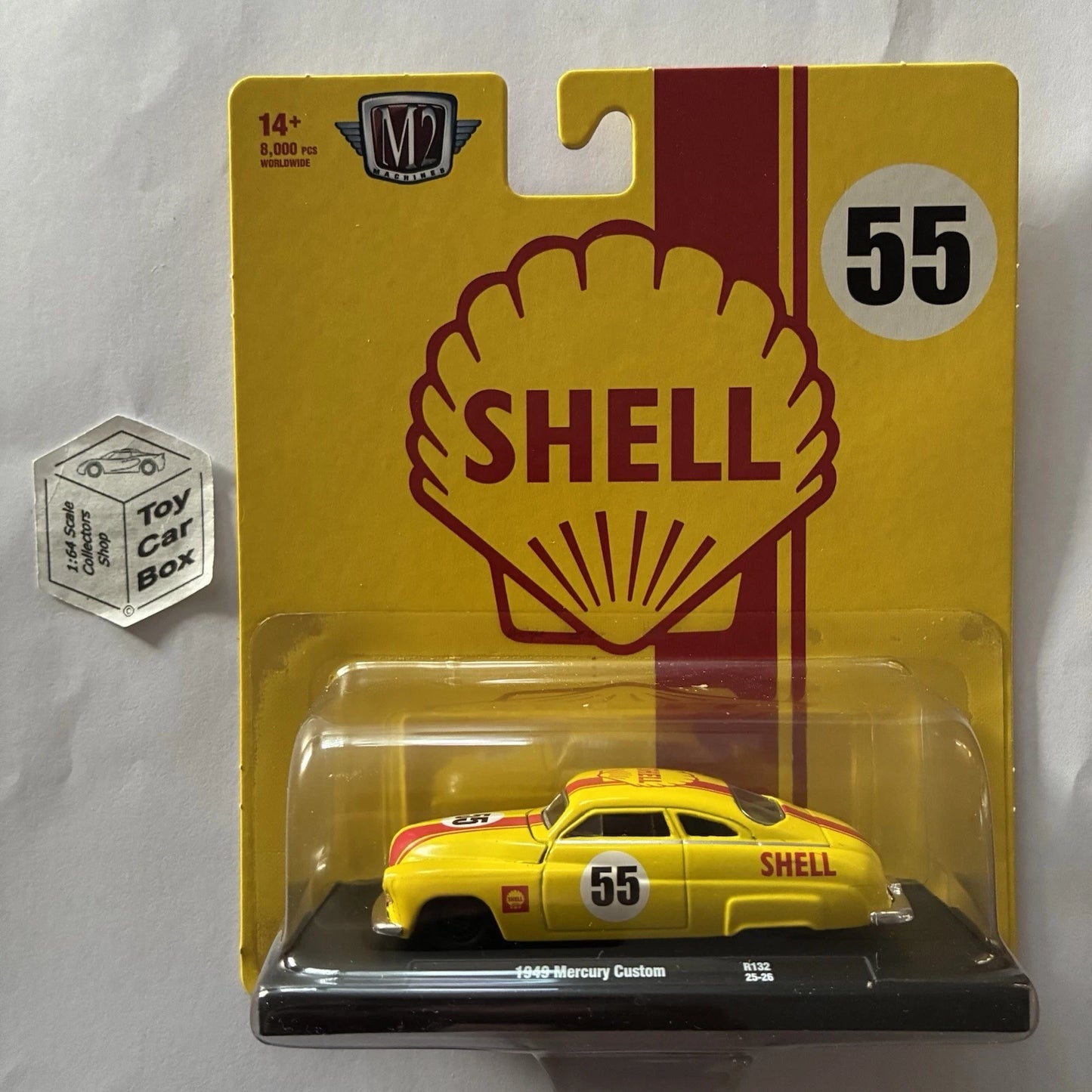 M2 MACHINES - 1949 Mercury Custom (Yellow #55 Shell - Auto-Drivers R132) L92g