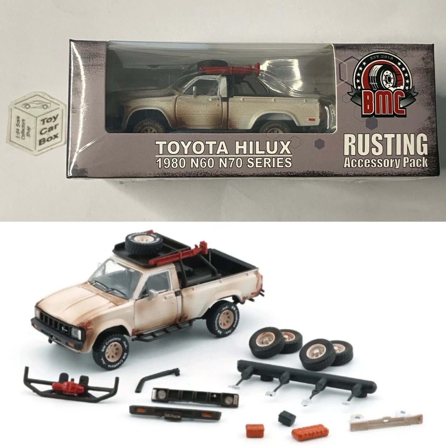 BM CREATIONS - 1980 Toyota Hilux N60 N70 Series (1:64 - Rusting White - RHD) Og