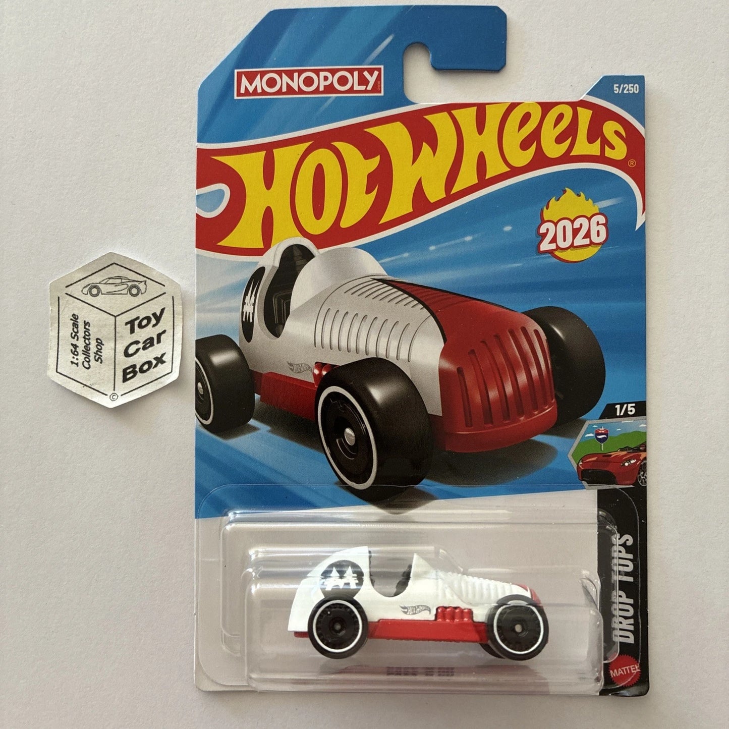 2026 HOT WHEELS #5 - Monopoly Pass ‘N Go (White #1 Drop Tops - Long Card) B00