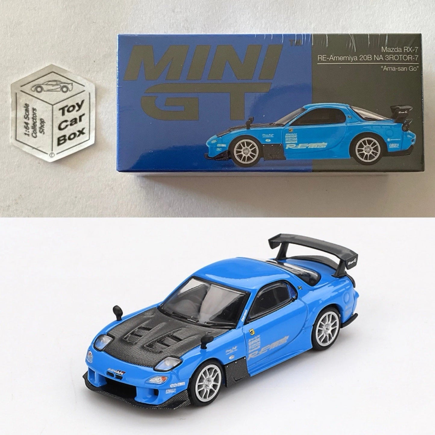 Mini GT #1046 - Mazda RX-7 (RE-Amemiya 20B NA 3Rotor-7 - Blue - 1/64 Scale) N38g