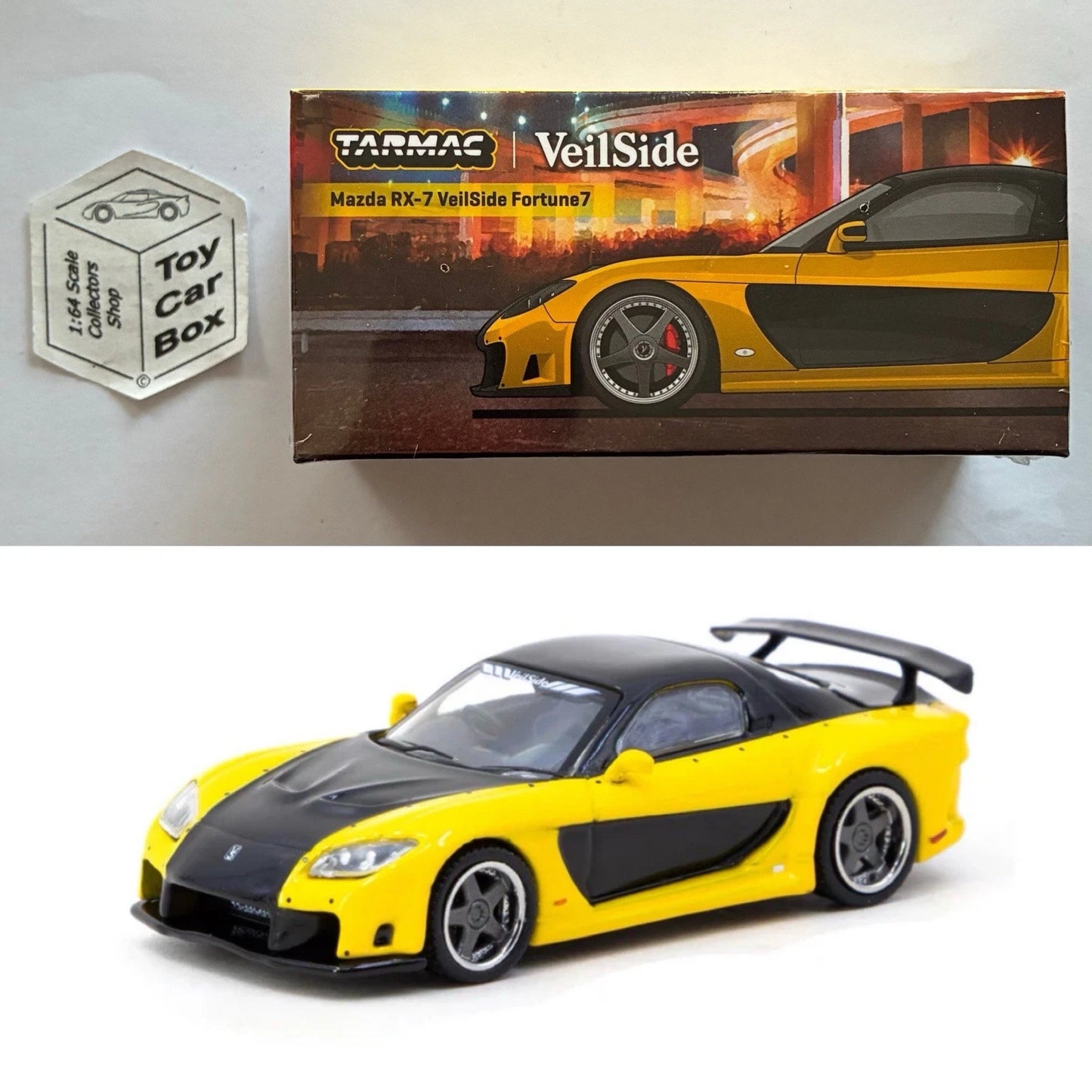 TARMAC - Mazda RX-7 VeilSide Fortune7 (Yellow - 1:64 Scale- T64G-075-YE) Q05g