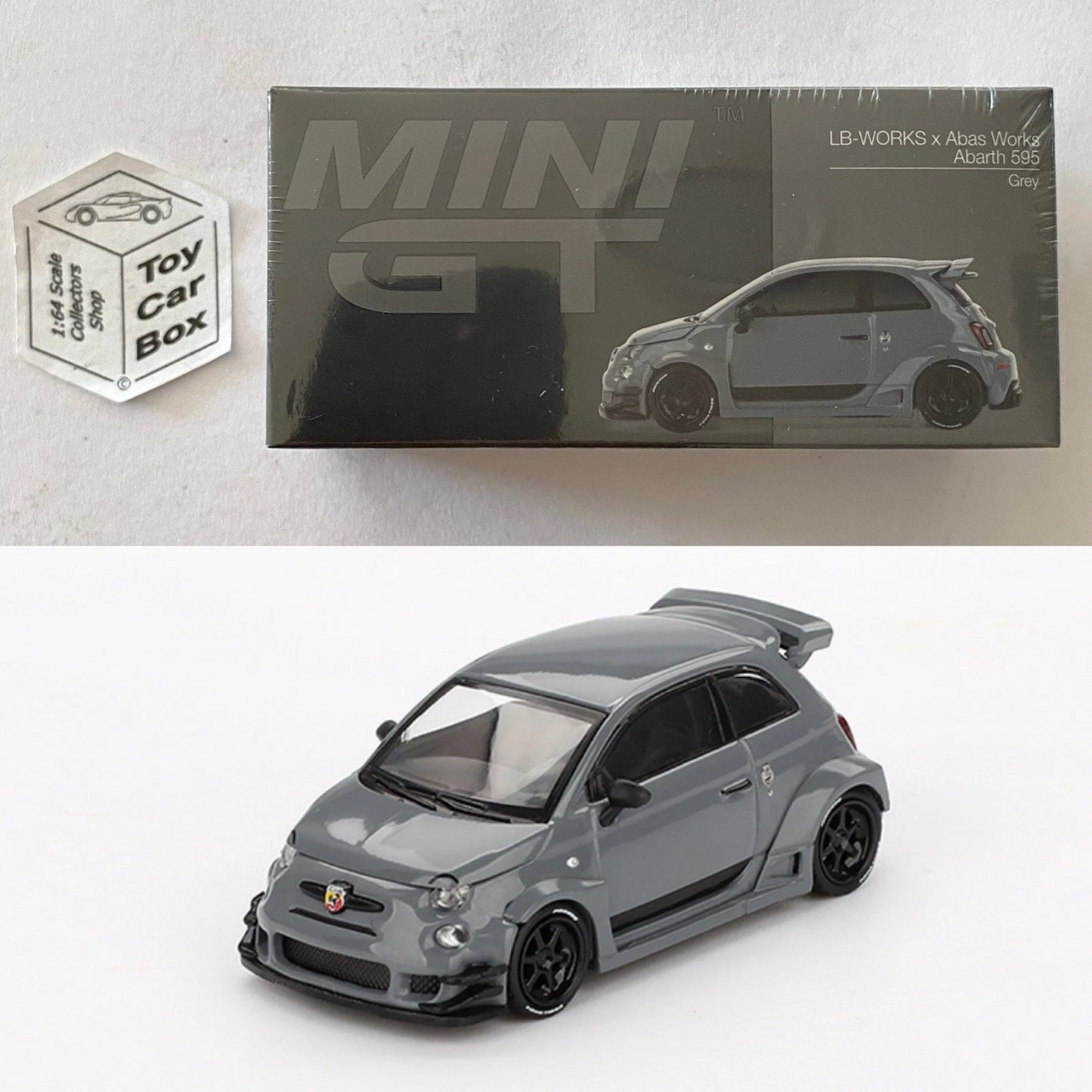 Mini GT #995 - Fiat Abarth 595 LB-Works X Abas Works (Grey- 1/64 Scale) N38g