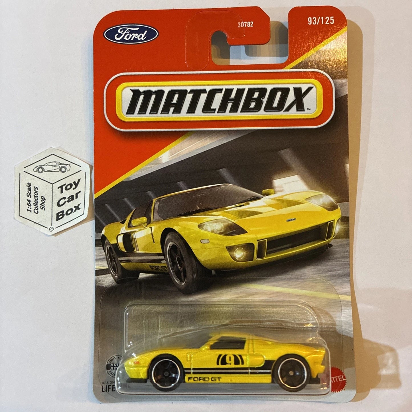 2026 MATCHBOX #93 - 2005 Ford GT (Yellow - Long Card - Curved corners) B00