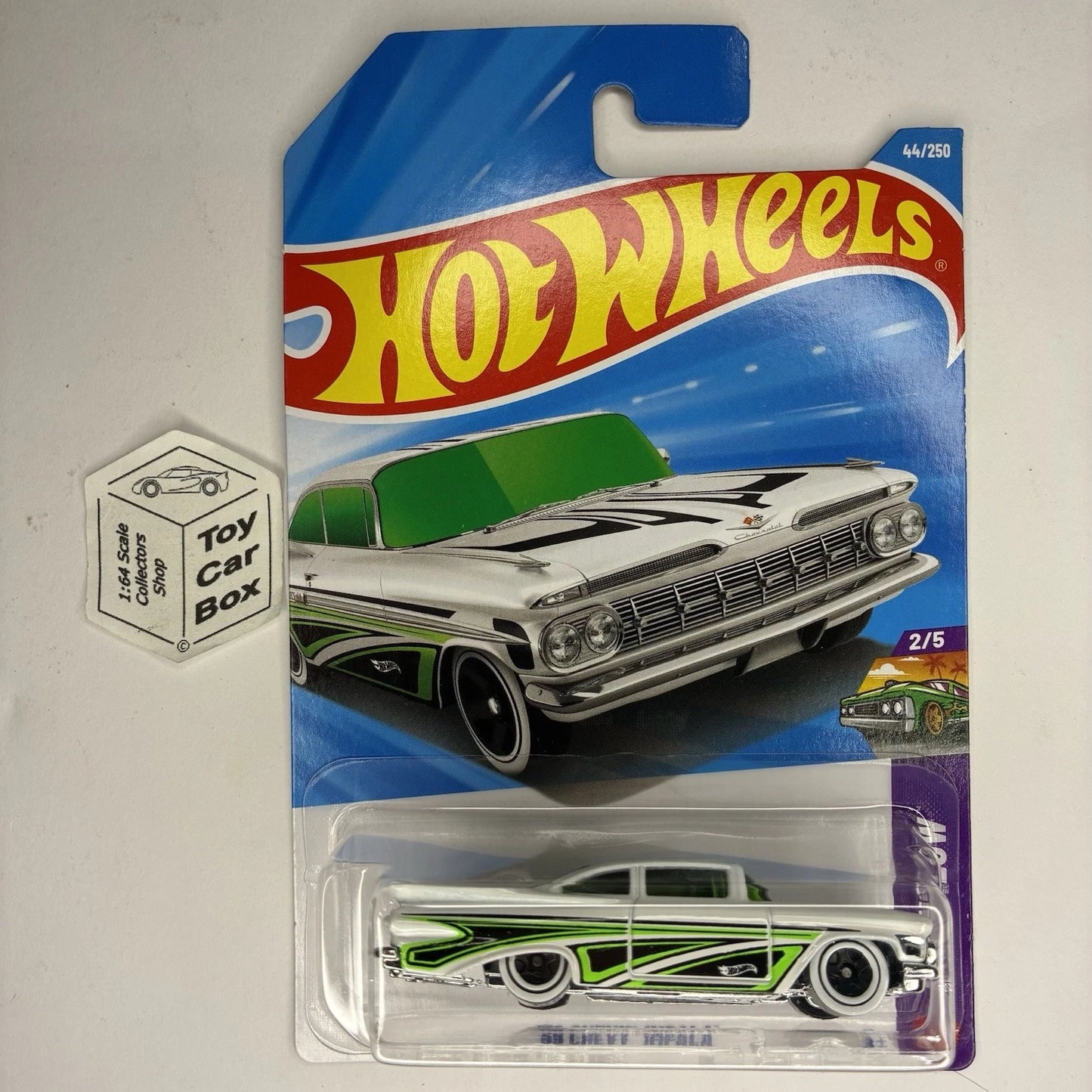 2026 HOT WHEELS #44 - ‘59 Chevy Impala (White #2 Layin’ Low - Long Card) A80