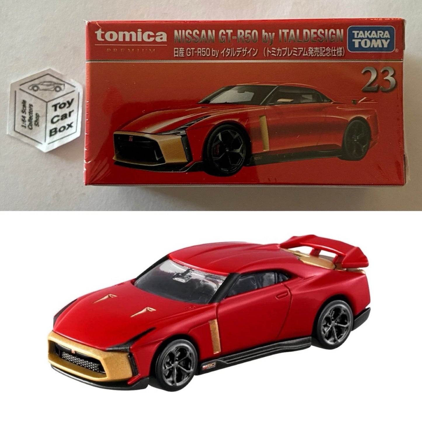 TOMICA Premium #23 - Nissan GT-R50 (Red First Edition - 1/63 Scale - Boxed) G50g