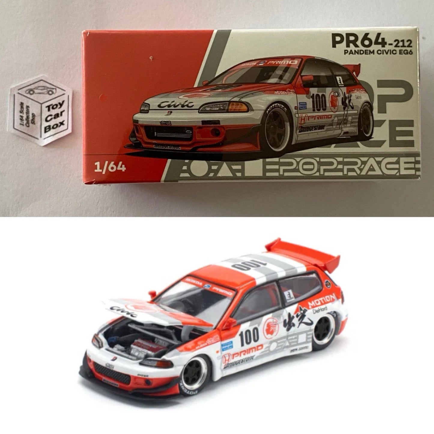 POP RACE - Honda Pandem Civic EG6 (1:64 Scale - #PR64-212 - Boxed) Q84g