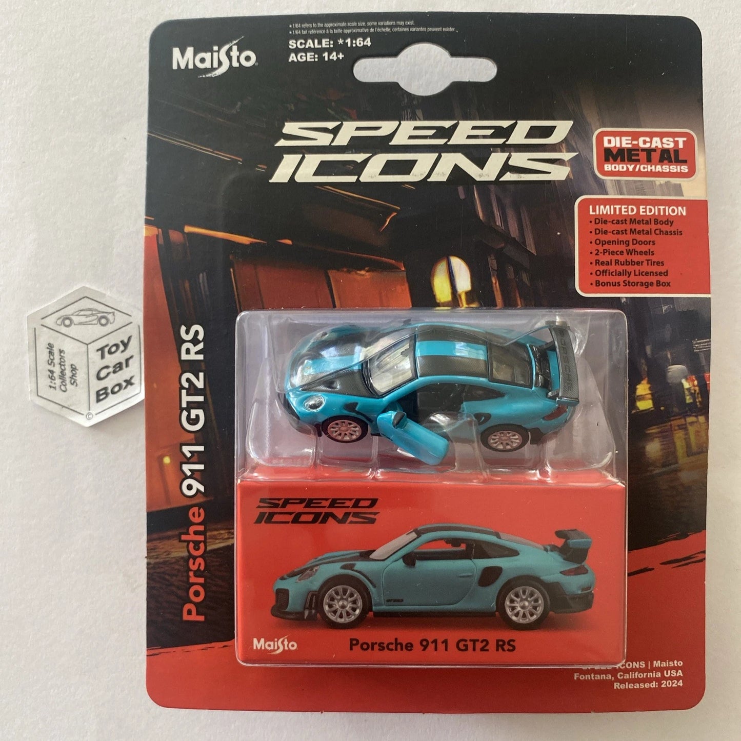 MAISTO Speed Icons - Porsche 911 GT2 RS (Teal - Opening Doors - Blister) I78g