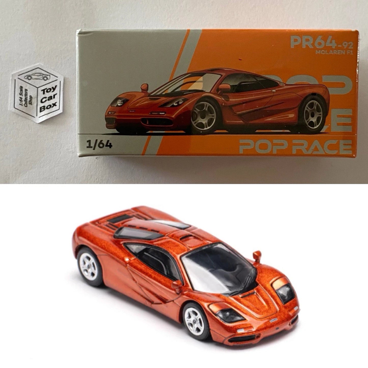 POP RACE - McLaren F1 (1:64 Scale - Orange #PR64-92 - Boxed) Q84g