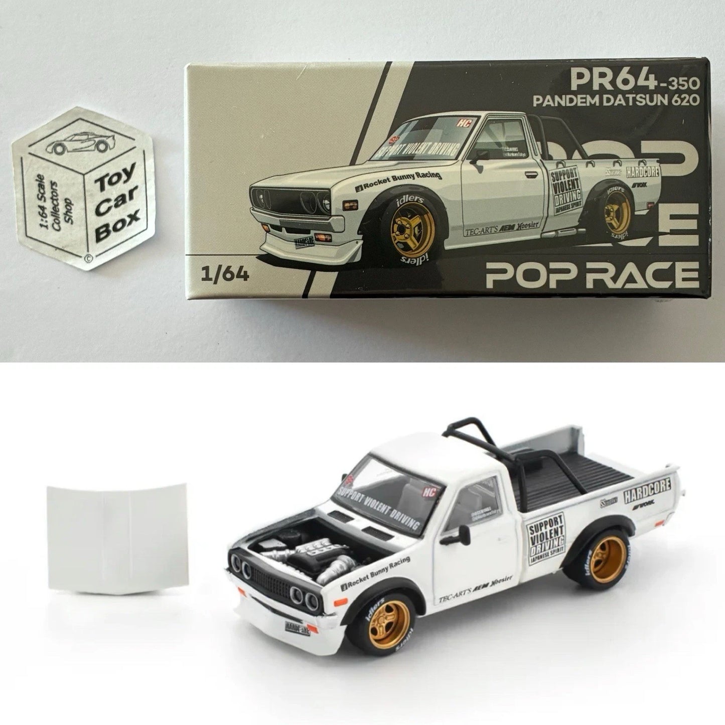 POP RACE - Pandem Datsun 620 Pickup (1:64 White #PR64-350 - Boxed) Q85g