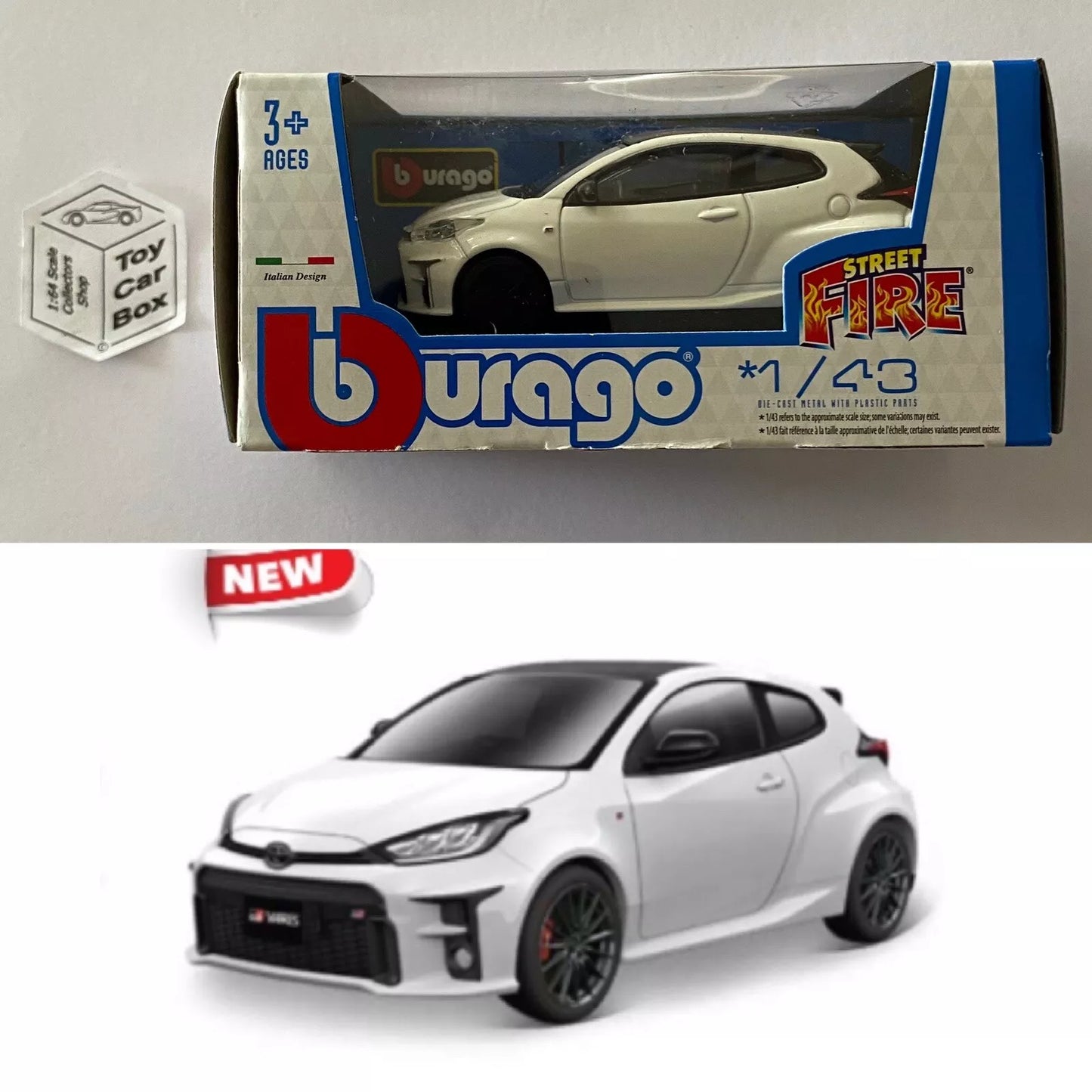 BBURAGO 1/43 - Toyota GR Yaris (White - Street Fire - Boxed) E28g