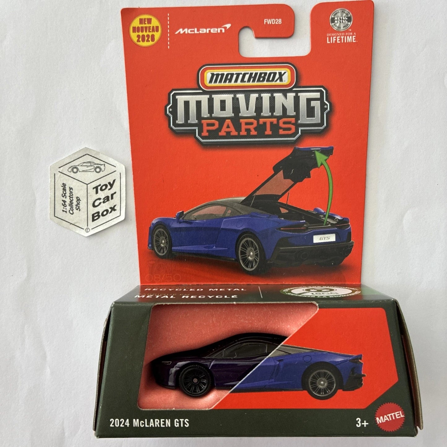 2026 MATCHBOX Moving Parts - 2024 McLaren GTS (Blue #8 Opening Rear) D42g