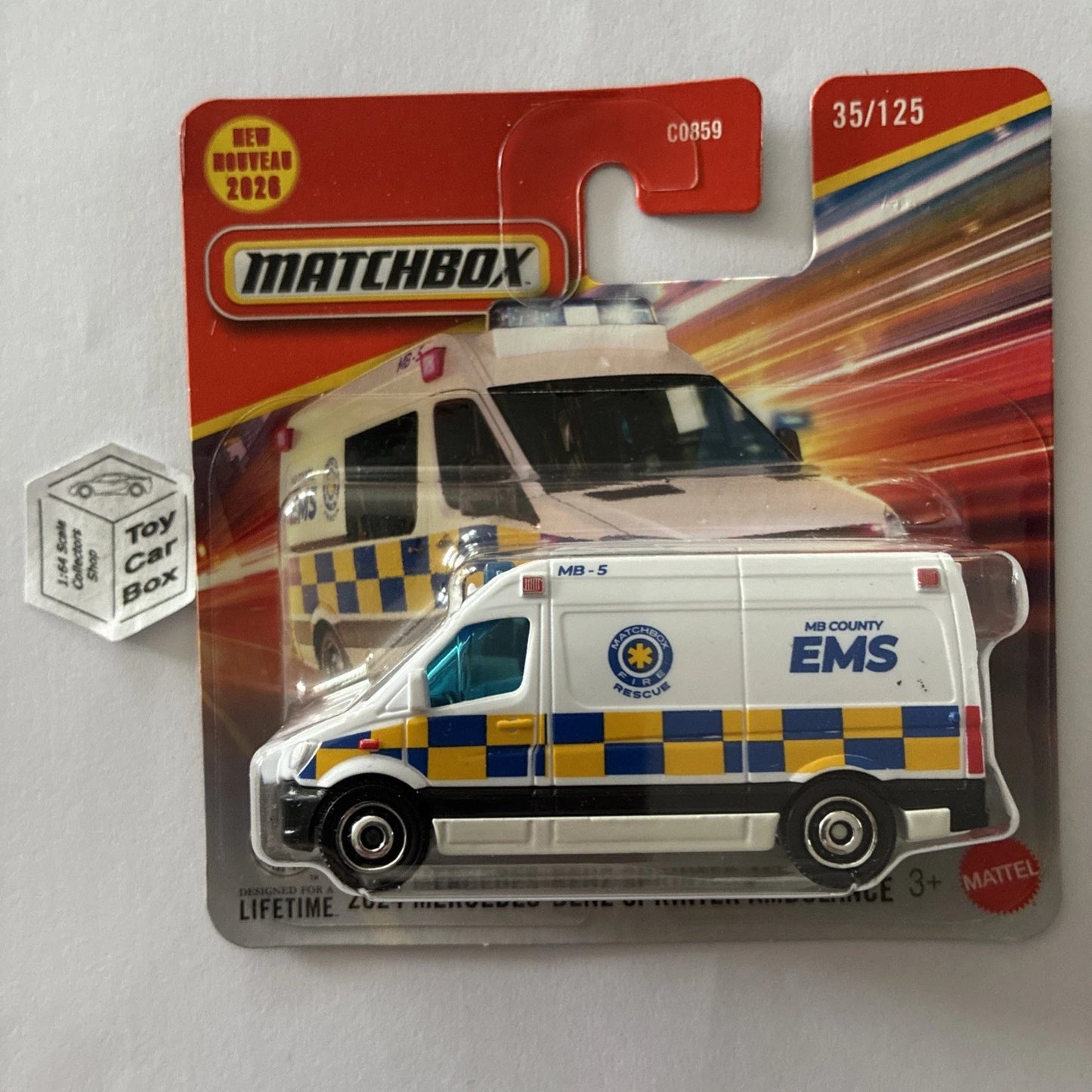 2026 MATCHBOX #35 - Mercedes-Benz Sprinter Ambulance (White - Power Grab) B42g