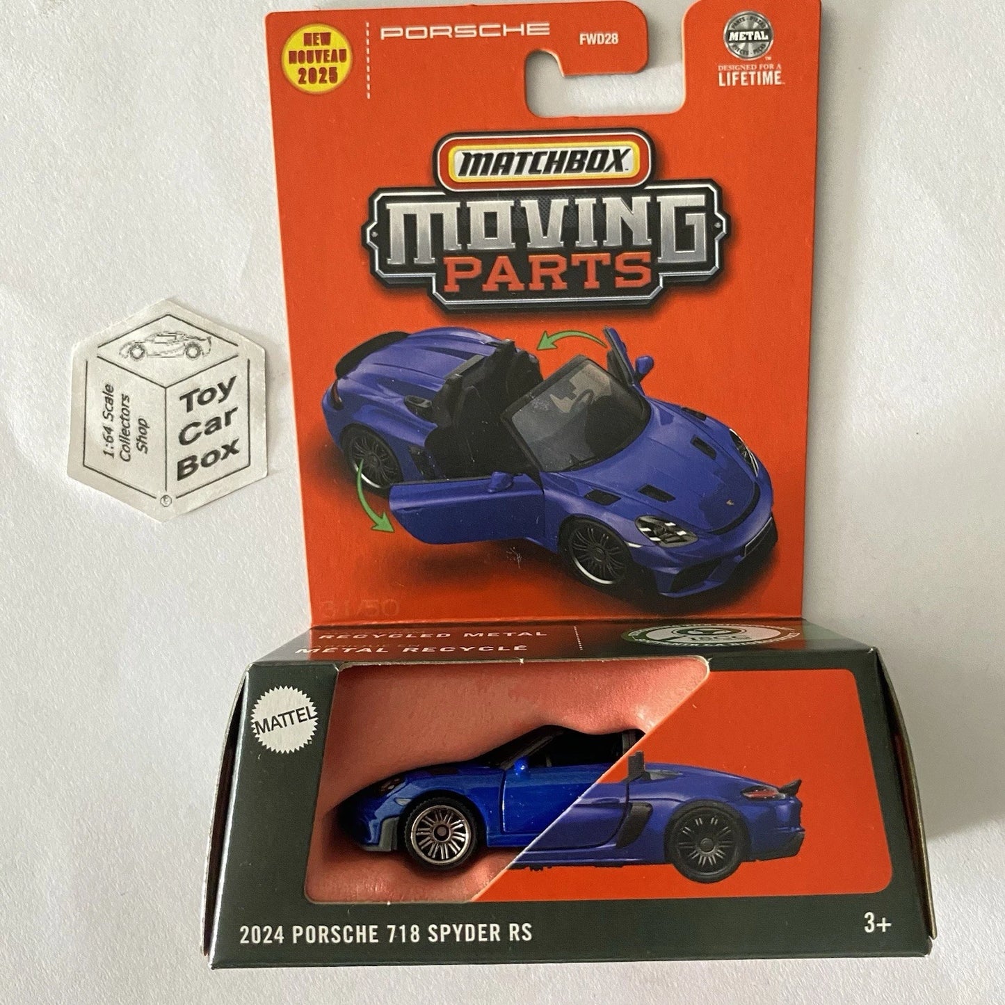 2025 MATCHBOX Moving Parts - 2024 Porsche 718 Spyder RS (Blue #31) D62g