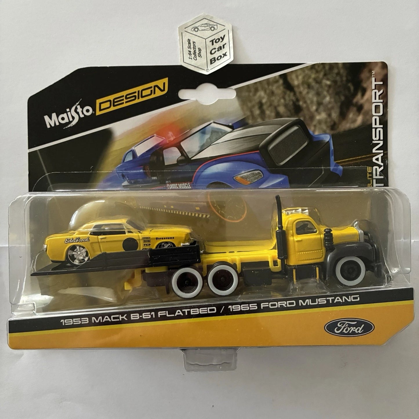 MAISTO 1/64 Elite Transport - ‘65 Ford Mustang & ‘53 Mack B-61 Flatbed -O00
