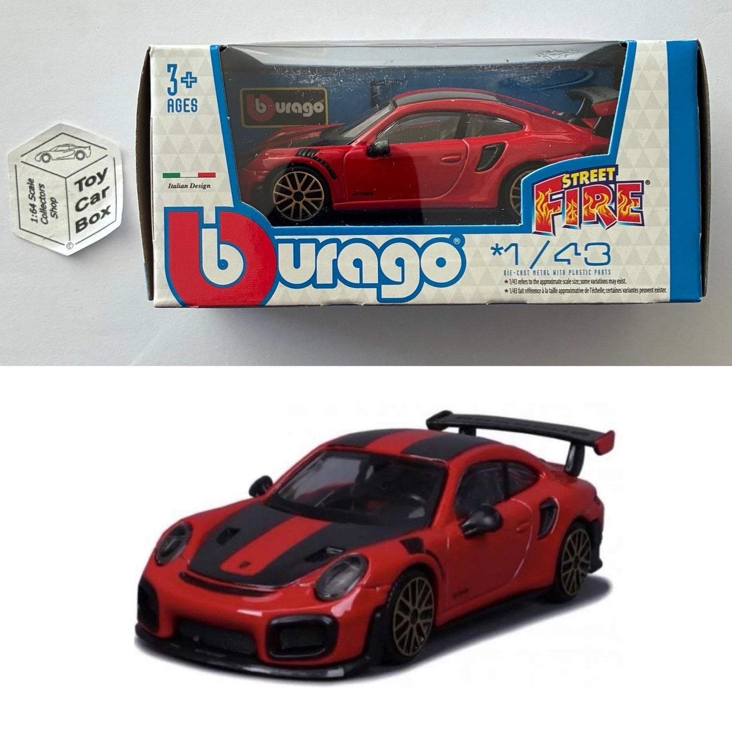 BBURAGO 1/43 - Porsche 911 GT2 RS (Red & Black - Street Fire - Boxed) E28g