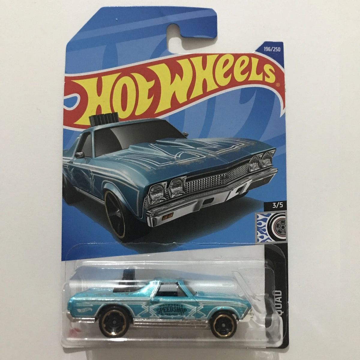 2022 HOT WHEELS #196 - ‘68 Chevy El Camino (Blue #3 Rod Squad - Long Card) B00
