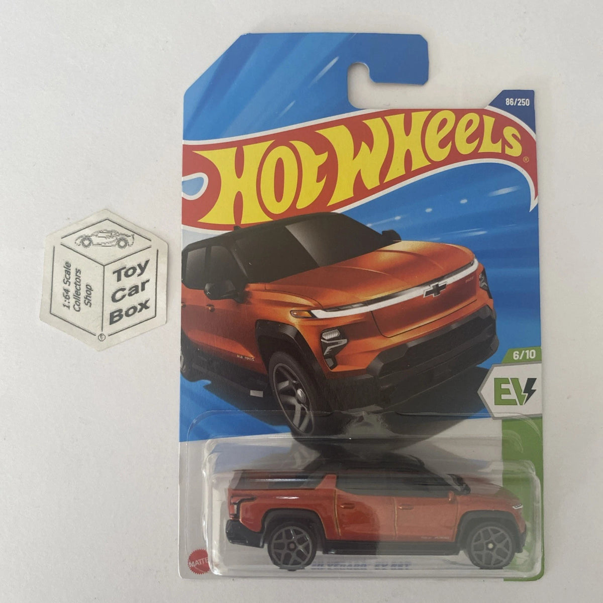 2025 HOT WHEELS #86 - Silverado EV RST (Orange #6 HW EV - Long Card) B00