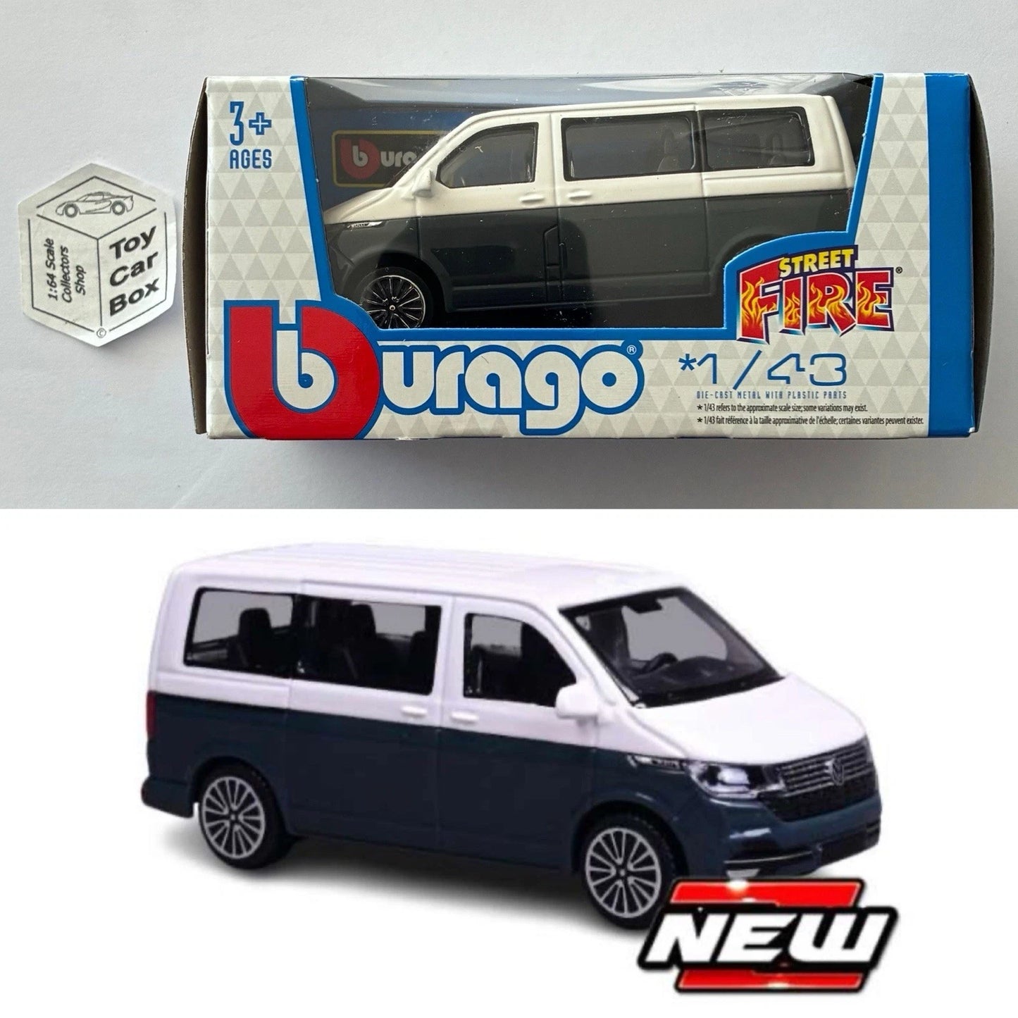 BBURAGO 1/43 - 2020 Volkswagen VW T6.1 Transporter (White & Grey - Boxed) E28g
