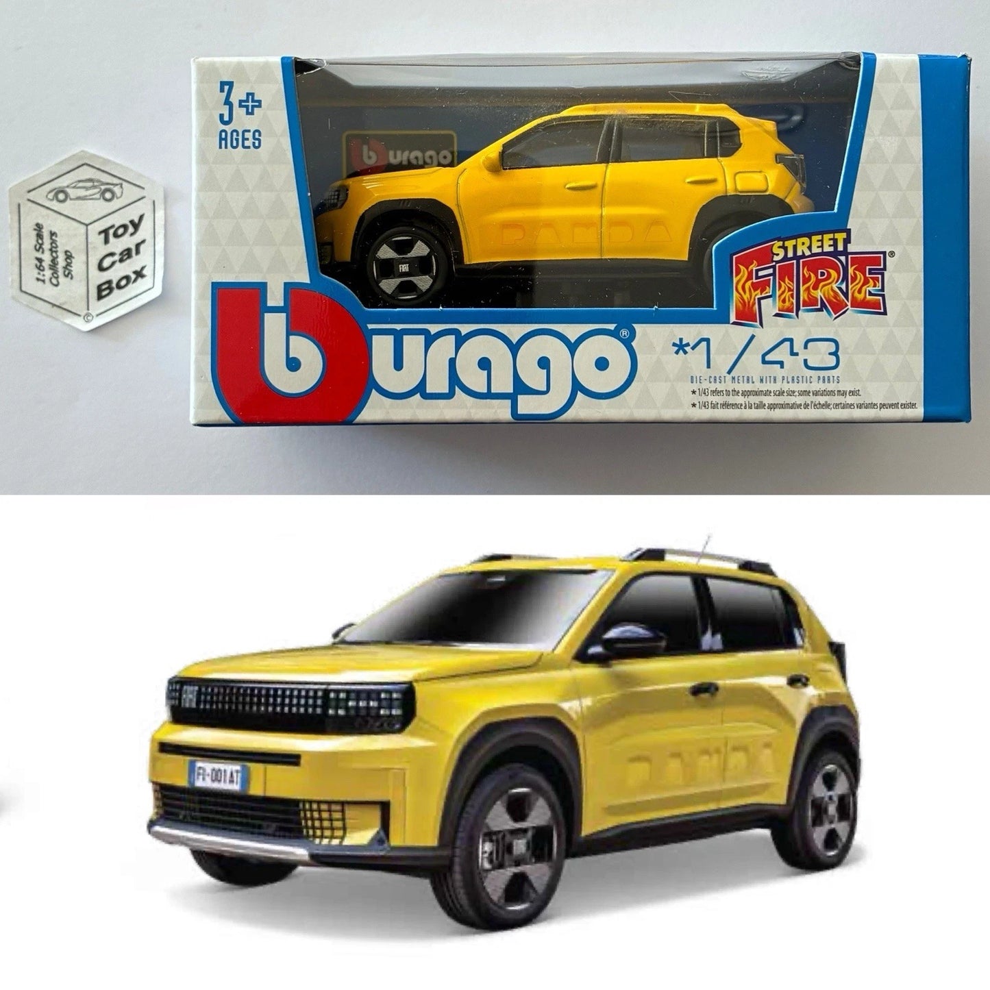 BBURAGO 1/43 - Fiat Grande Panda EV 2025 (Yellow - Street Fire - Boxed) E04g
