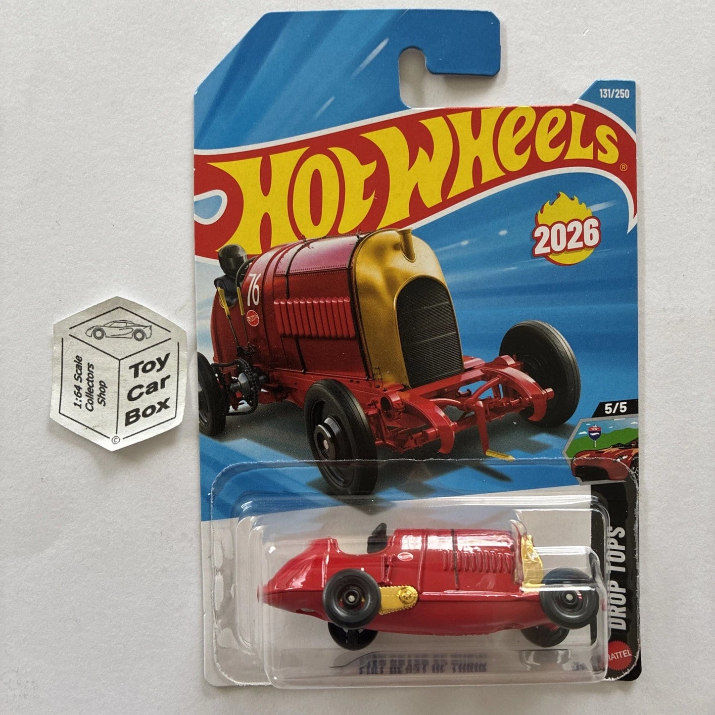 2026 HOT WHEELS #131 - Flat Beast Of Turin (Red #5 Drop Tops - Long Card) B64