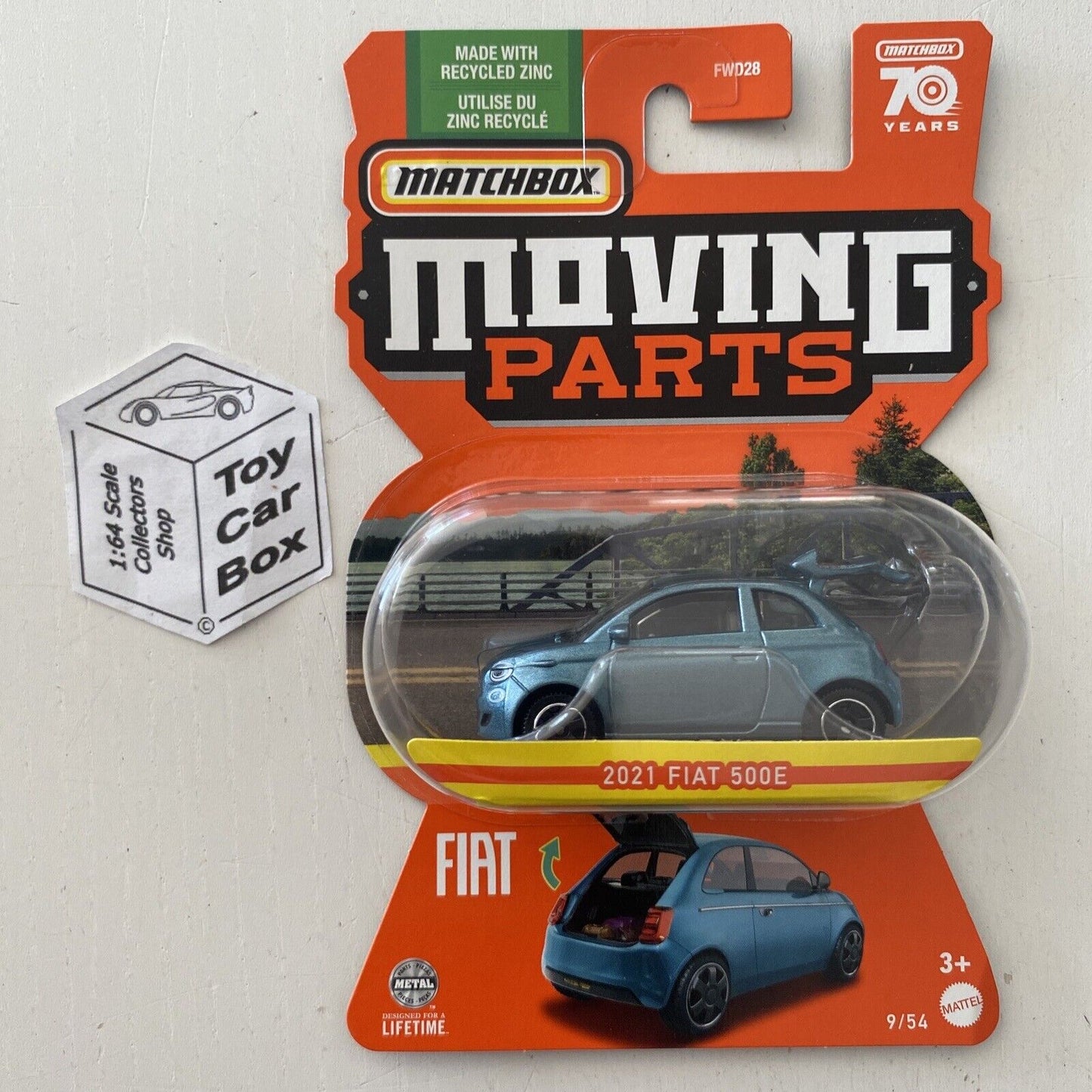 2023 MATCHBOX Moving Parts #9 - 2021 Fiat 500E (Blue - Opening Rear Hatch) D50