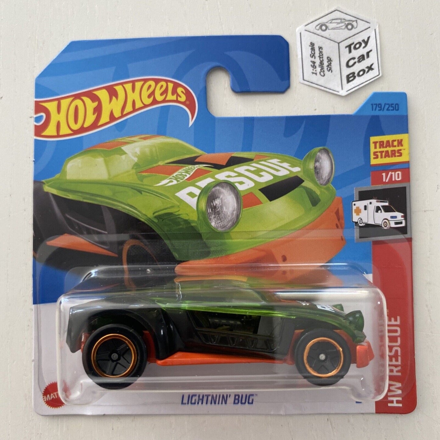SALE - 2023 HOT WHEELS #179 - Lightning’ Bug (Green #1 HW Rescue - Short Card) A26