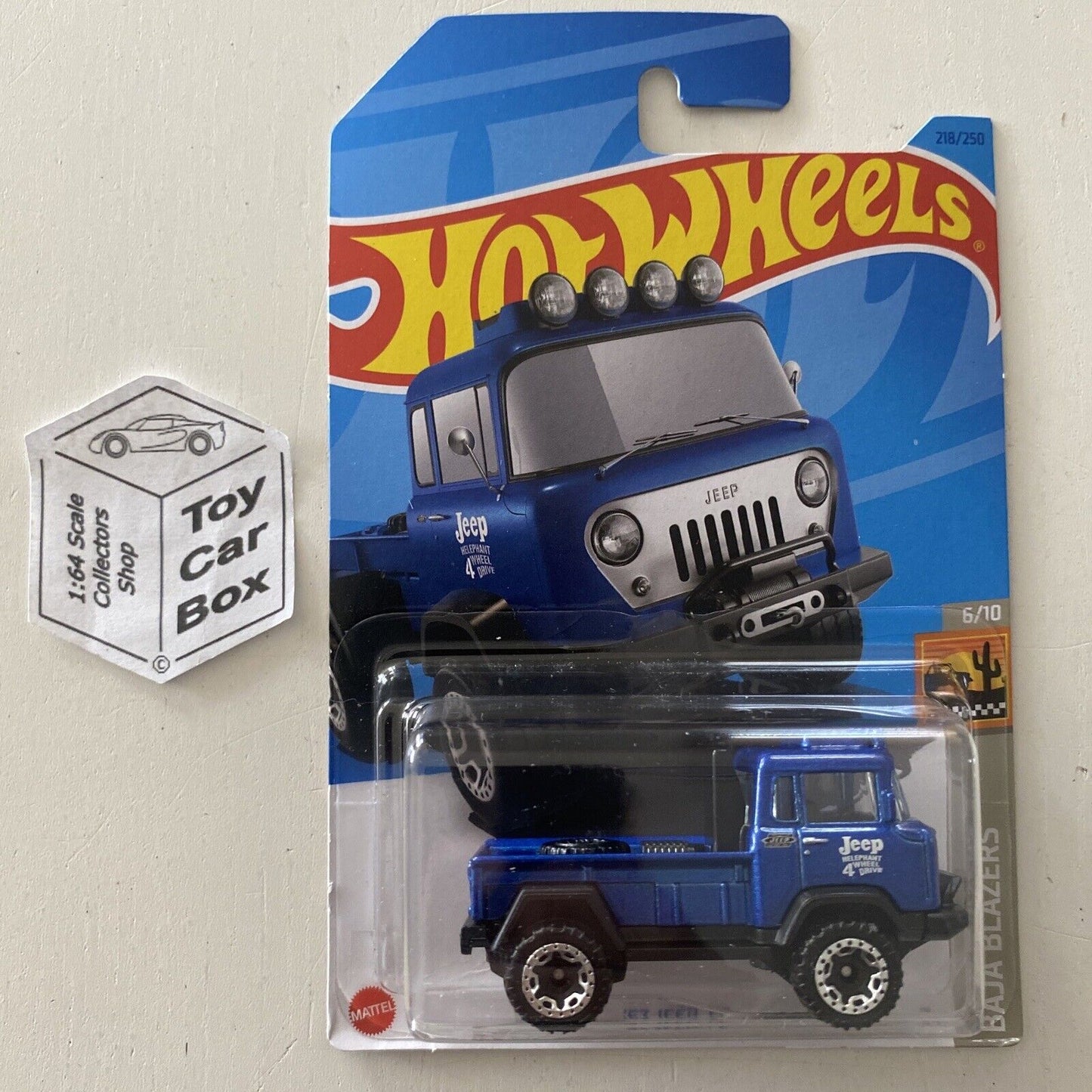 2023 HOT WHEELS #218 - ‘57 Jeep FC Truck (Blue #6 Baja Blazer - Minor crease on J-Hook - Long Card) B64