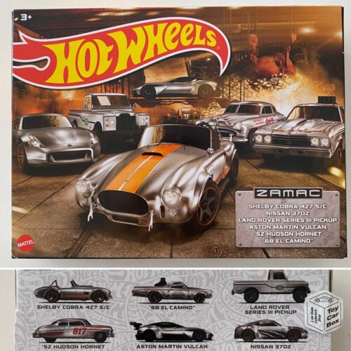 2023 HOT WHEELS Zamac 6 Car Set - Cobra, Nissan 370Z, Hudson Hornet, El Camino, Land Rover & Aston Martin Vulcan - Y00