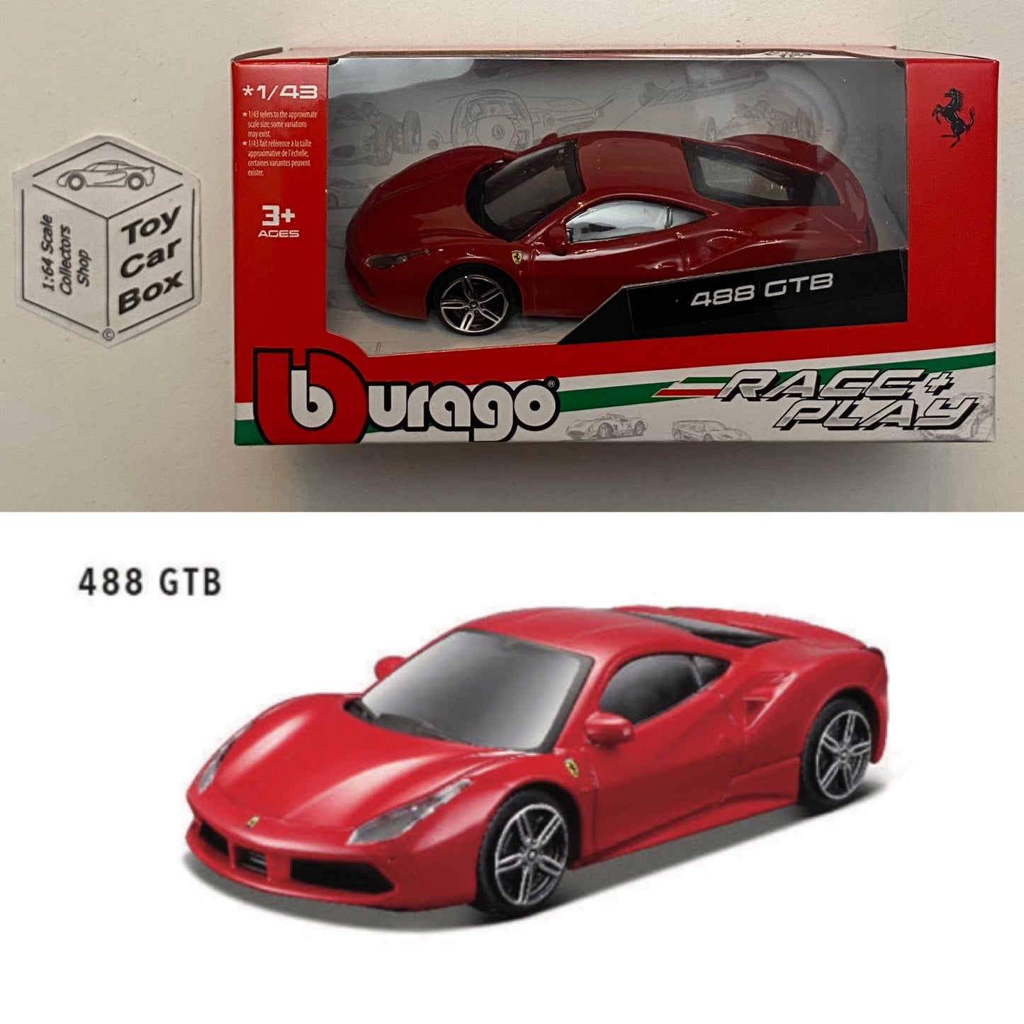 BBURAGO 1/43 - Ferrari 488 GTB (Red - Race & Play - Boxed) H75