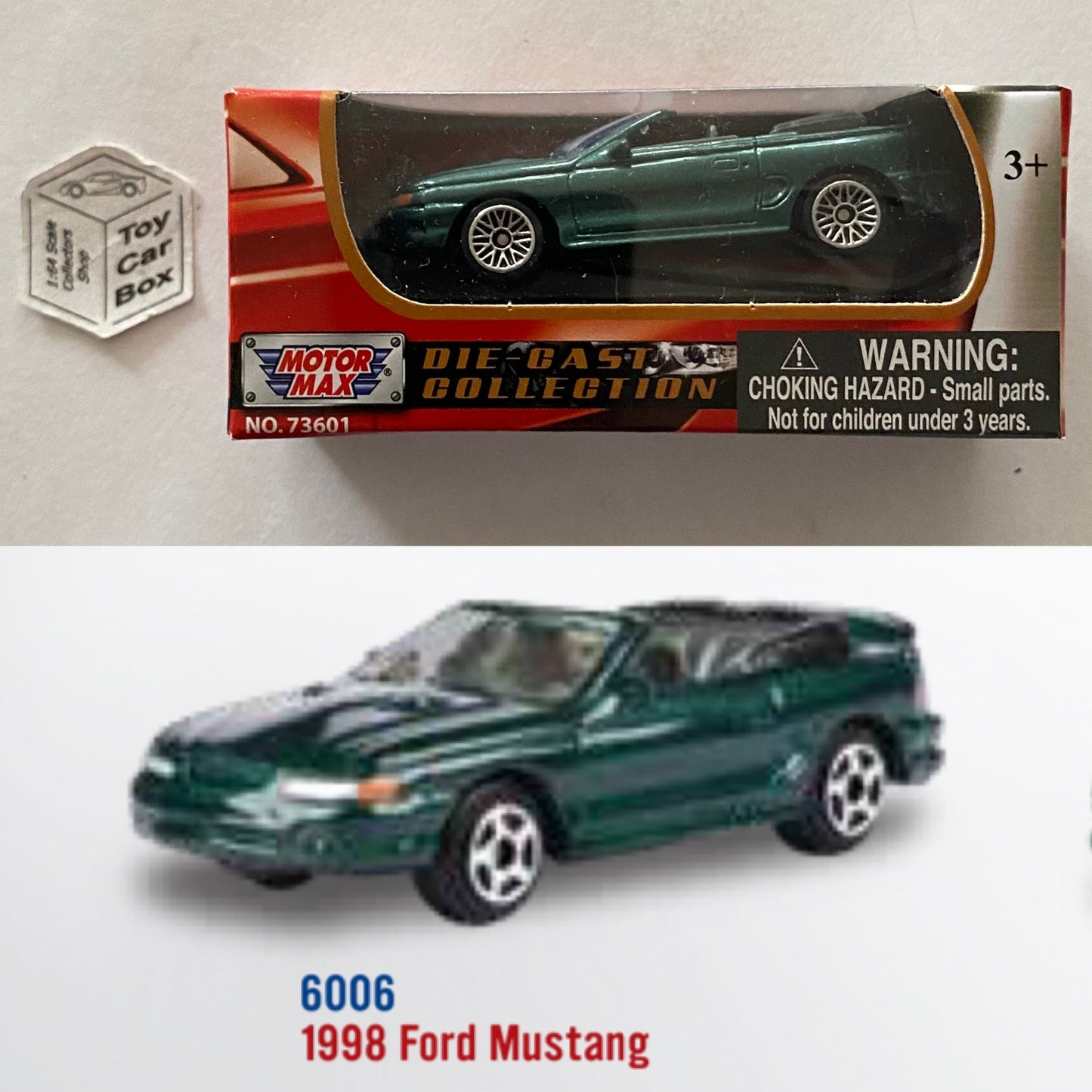 MOTORMAX - 1996 Ford Mustang Convertible (Green - 3” Series / 1:64* -Boxed) B48g