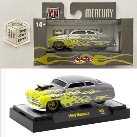 M2 MACHINES - 1949 Mercury (Grey & Yellow Flames - Ground Pounders R28) L92g