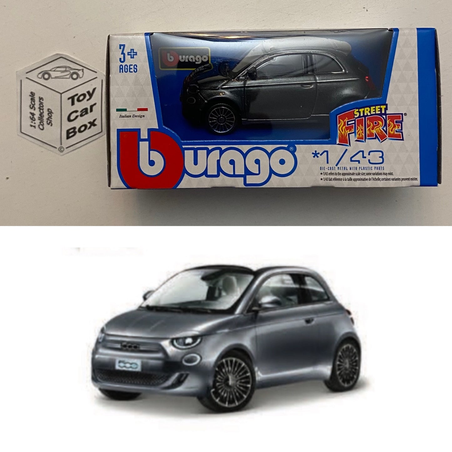 BBURAGO 1/43 - 2021 Fiat 500e Hatch (Grey - Street Fire - Boxed) E78