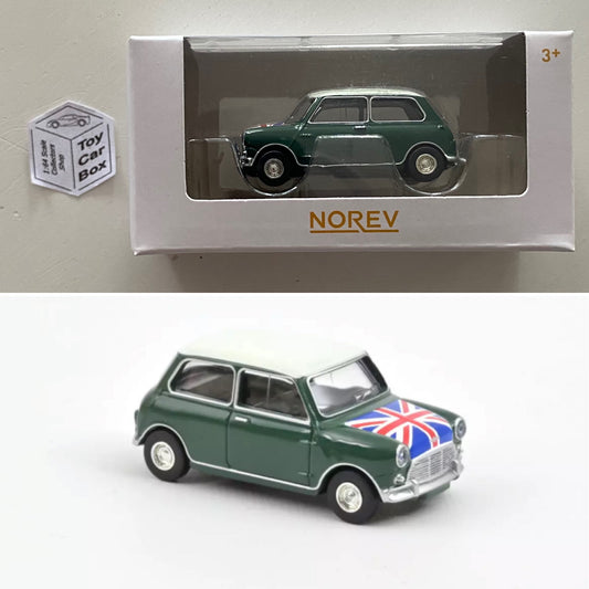 NOREV 1:64 Scale* - 1964 Mini Cooper S (Almond Green & Union Jack Bonnet) F22g