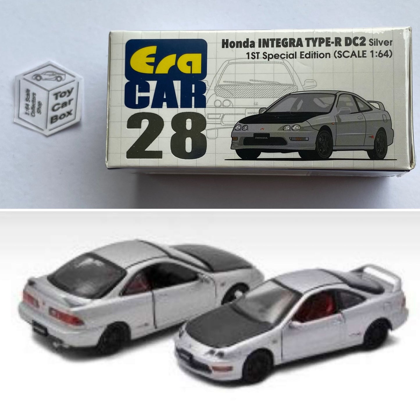 ERA CAR #28 - Honda Integra Type R DC2 (1:64 Scale - Silver - Boxed) K00g