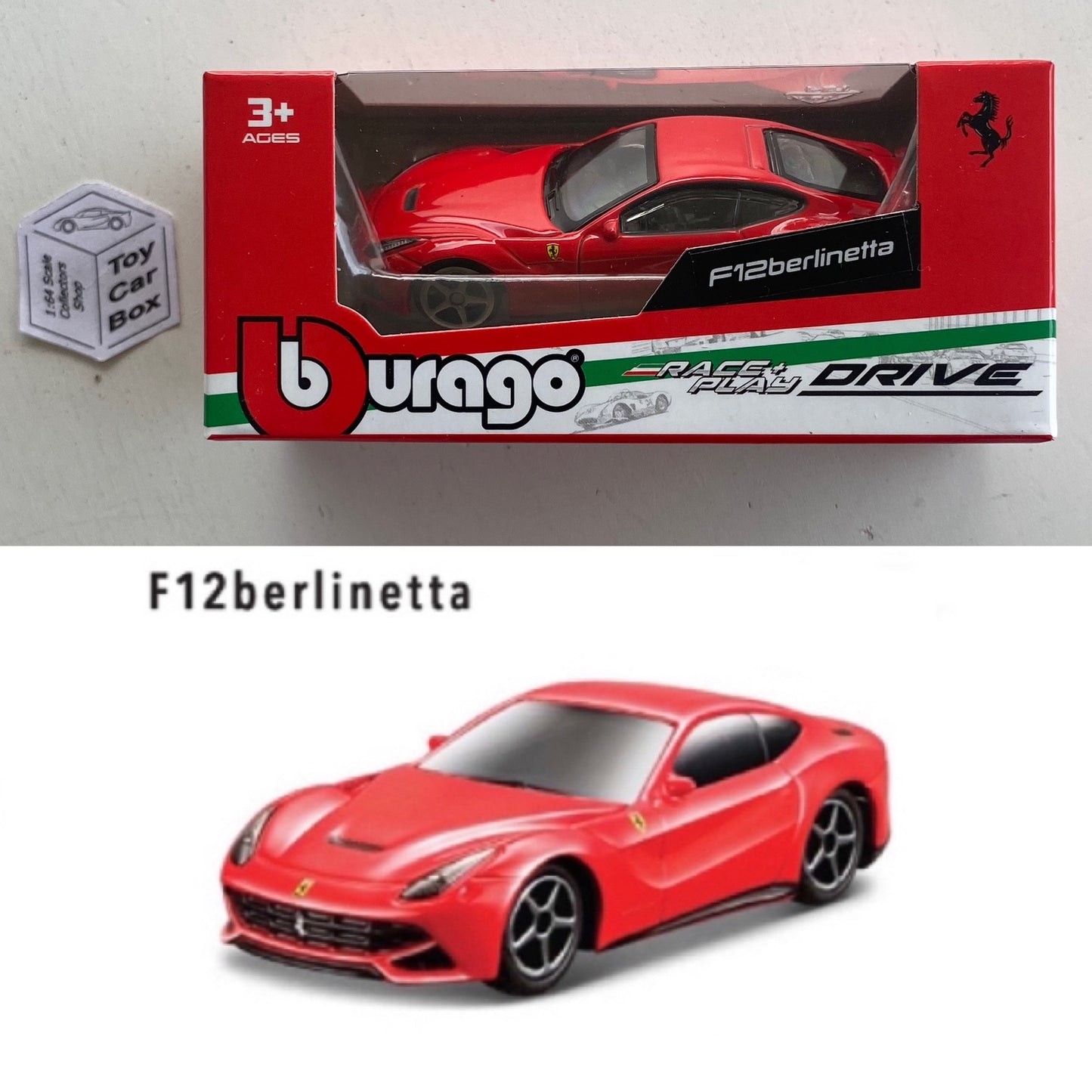 BBURAGO 1/64 - Ferrari F12 Berlinetta (Red - Race & Play - Boxed) F88