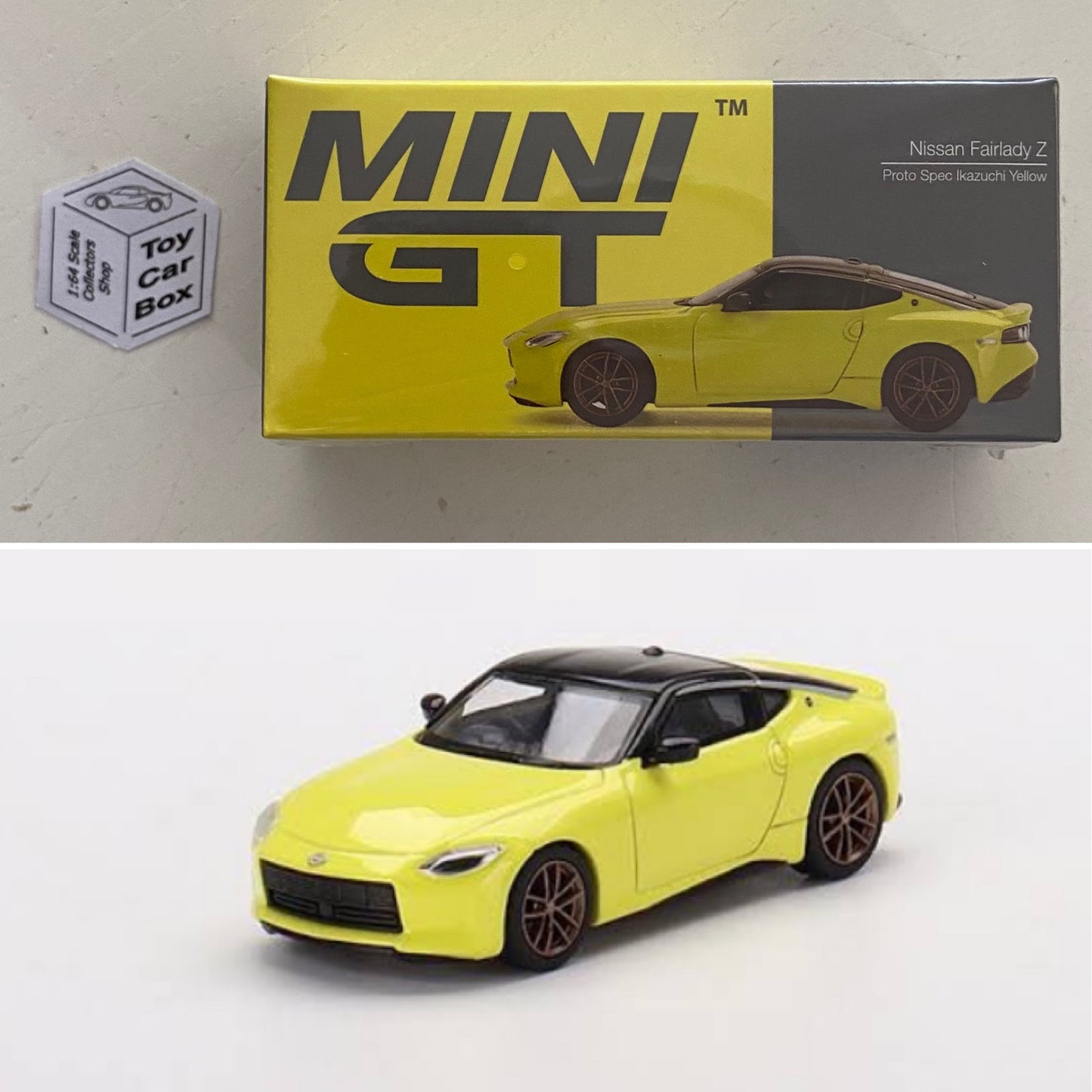 Mini GT #414 - 2023 Nissan Fairlady Z (Yellow- 1/64 Scale Boxed) L19g