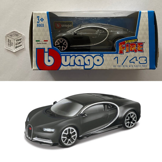 BBURAGO 1/43 - Bugatti Chiron (Dark Grey - Street Fire - Boxed) E28g