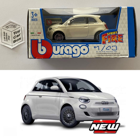 BBURAGO 1/43 - 2021 Fiat 500e Hatch (Off White - Street Fire - Boxed) E04g