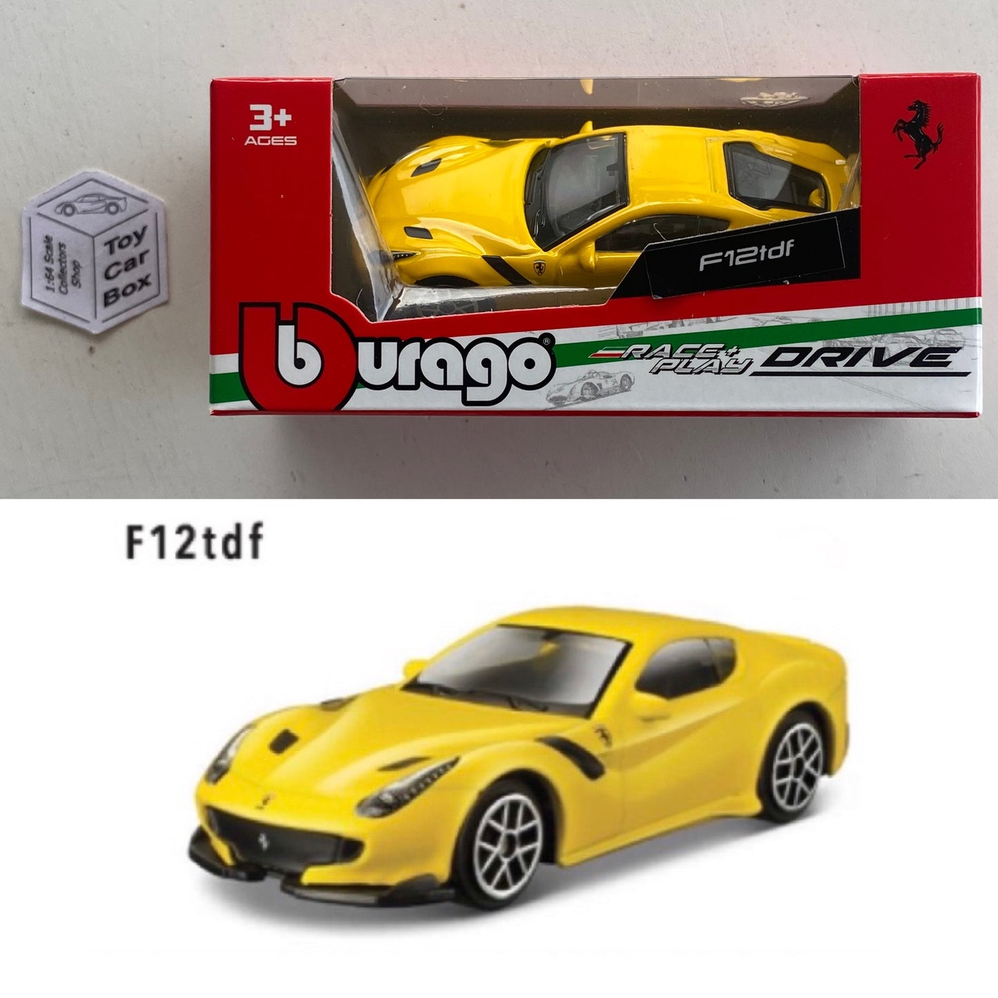 BBURAGO 1/64 - Ferrari F12tdf (Yellow - Race & Play - Boxed) F88