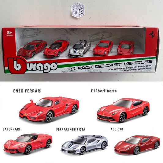 BBURAGO 1/64 - Ferrari 5 Pack (488, LaFerrari, 488 Pista, F12 & Enzo) CB89