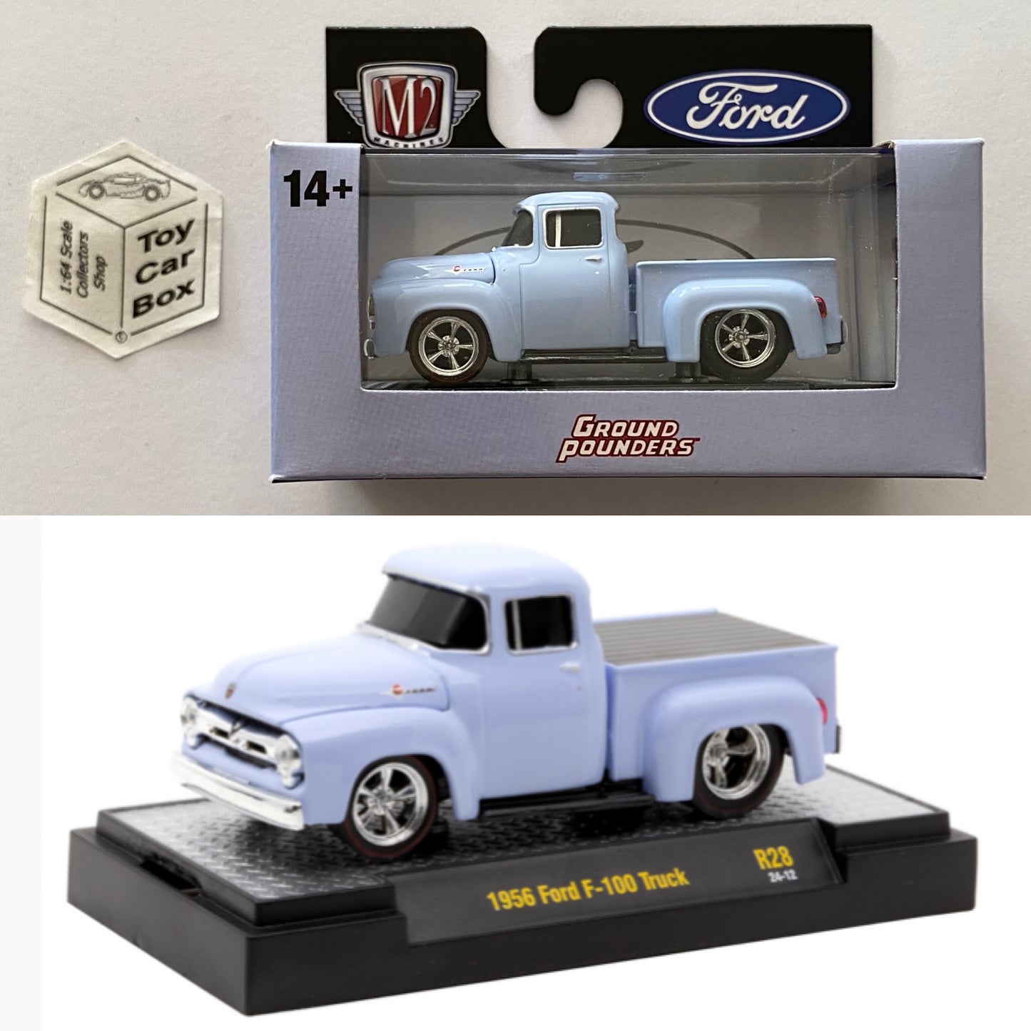 M2 MACHINES - 1956 Ford F-100 Truck (Light Blue - Ground Pounders R28) L92g