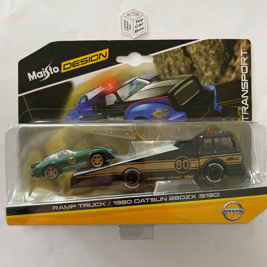 MAISTO 1/64 Elite Transport - 1980 Datsun 280ZX S130 & Truck (Green & Gold) R10g