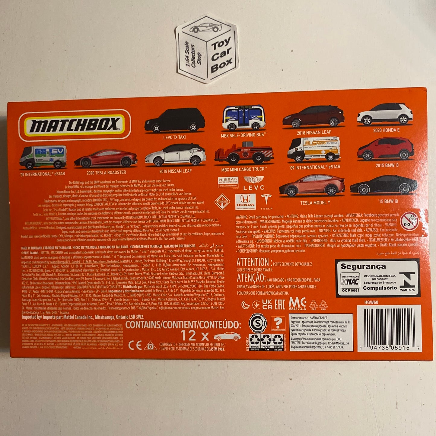 2022 MATCHBOX Electric Drivers 12 Car Set (Inc Tesla, BMW i3, i8 & Honda E) T00